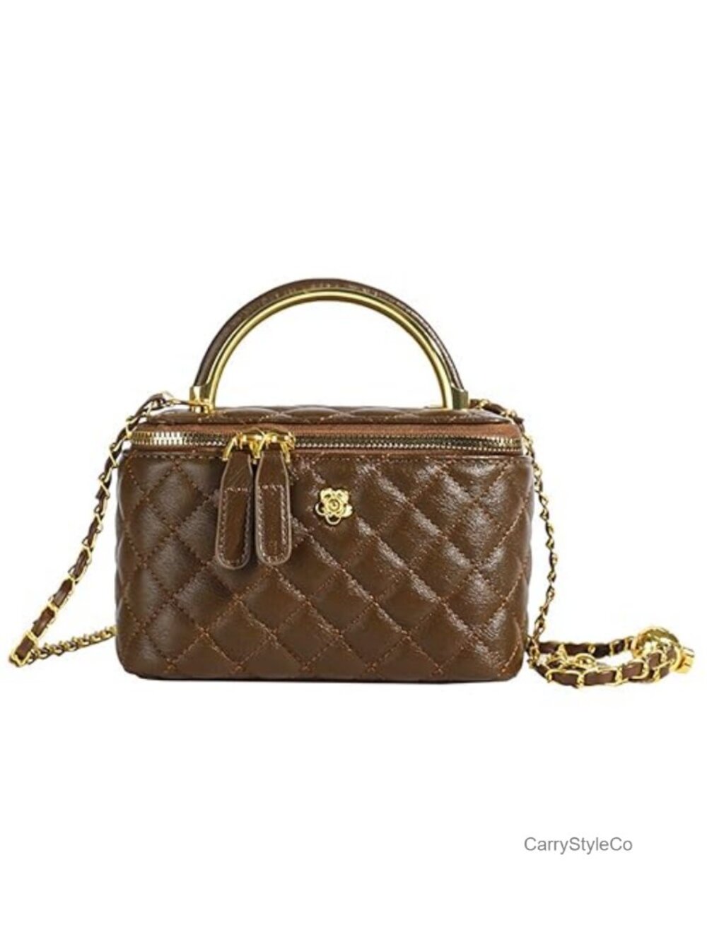 Mini Quilted Square Box Bag Faux Leather Crossbody with Gold Chain